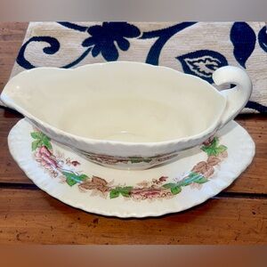 Vintage Wedgewood “Wildbriar” Floral Gravy Boat with Saucer - Made in England